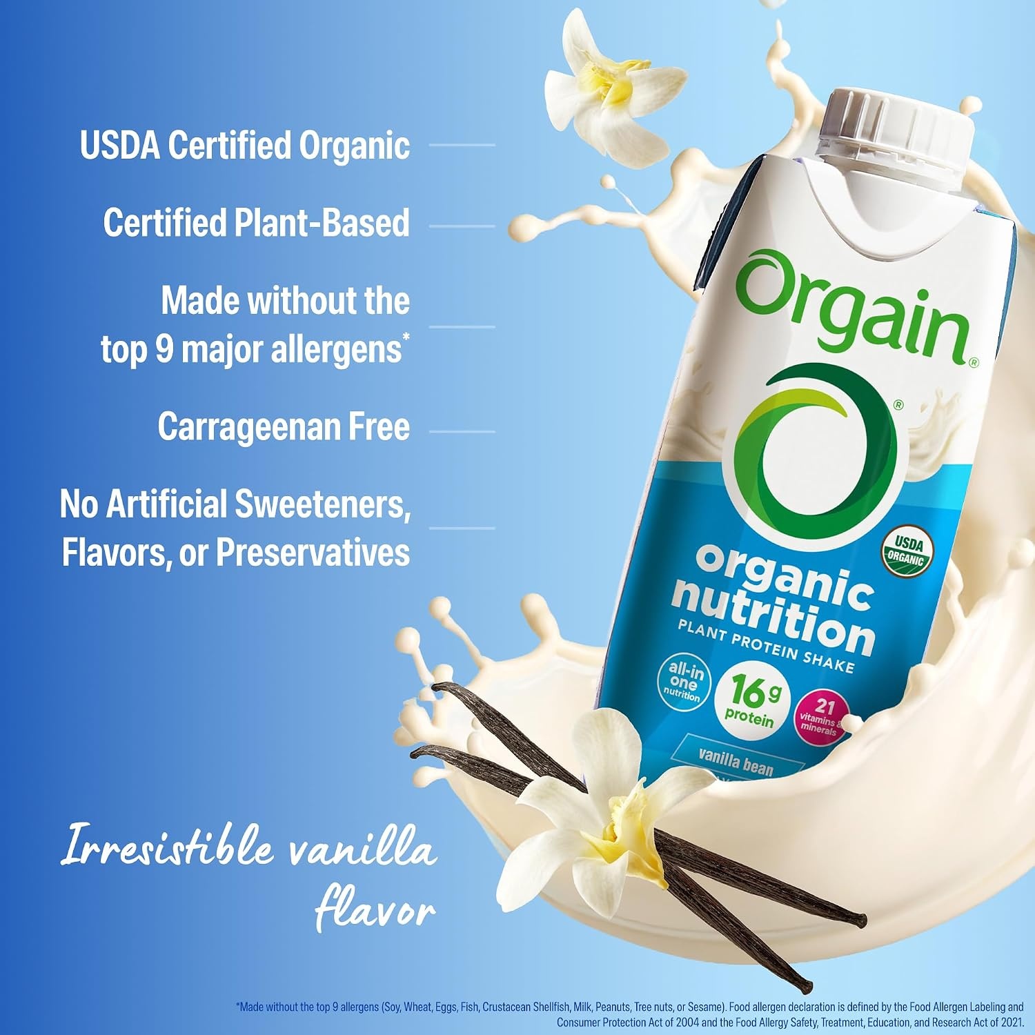image:imageOrgain Organic Nutritional Vegan 16g Protein Shake Chocolate 11 oz 12pkVanilla