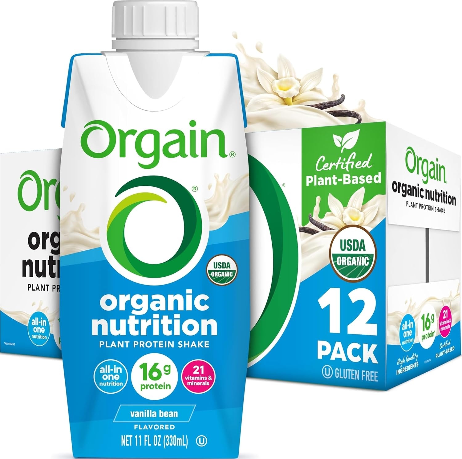 image:imageOrgain Organic Nutritional Vegan 16g Protein Shake Chocolate 11 oz 12pkVanilla