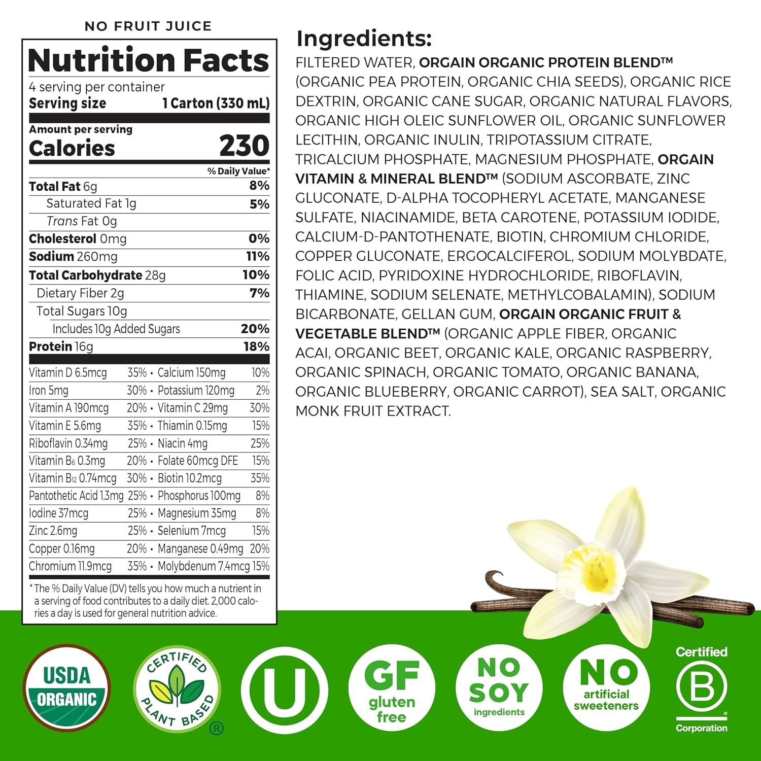 image:imageOrgain Organic Nutritional Vegan 16g Protein Shake Chocolate 11 oz 12pkVanilla