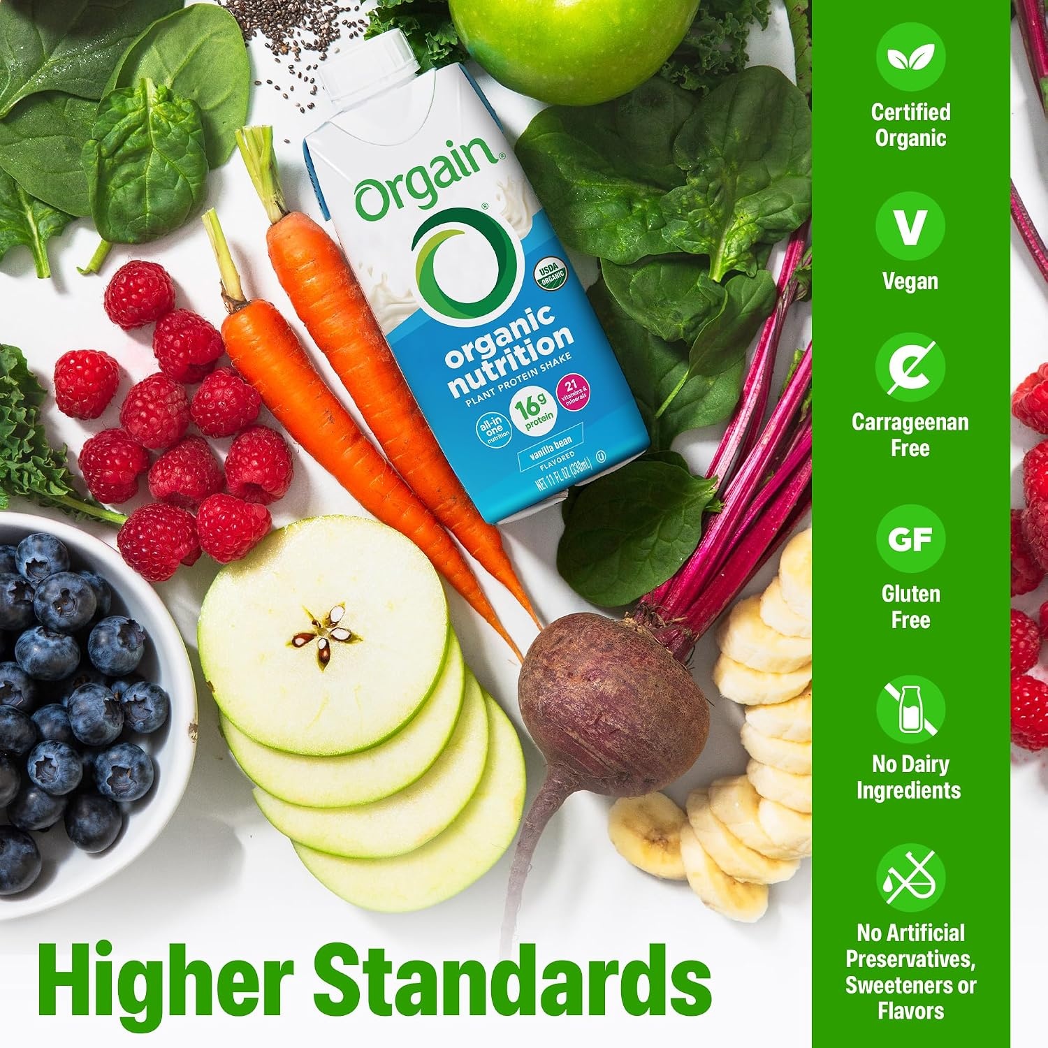 image:imageOrgain Organic Nutritional Vegan 16g Protein Shake Chocolate 11 oz 12pkVanilla