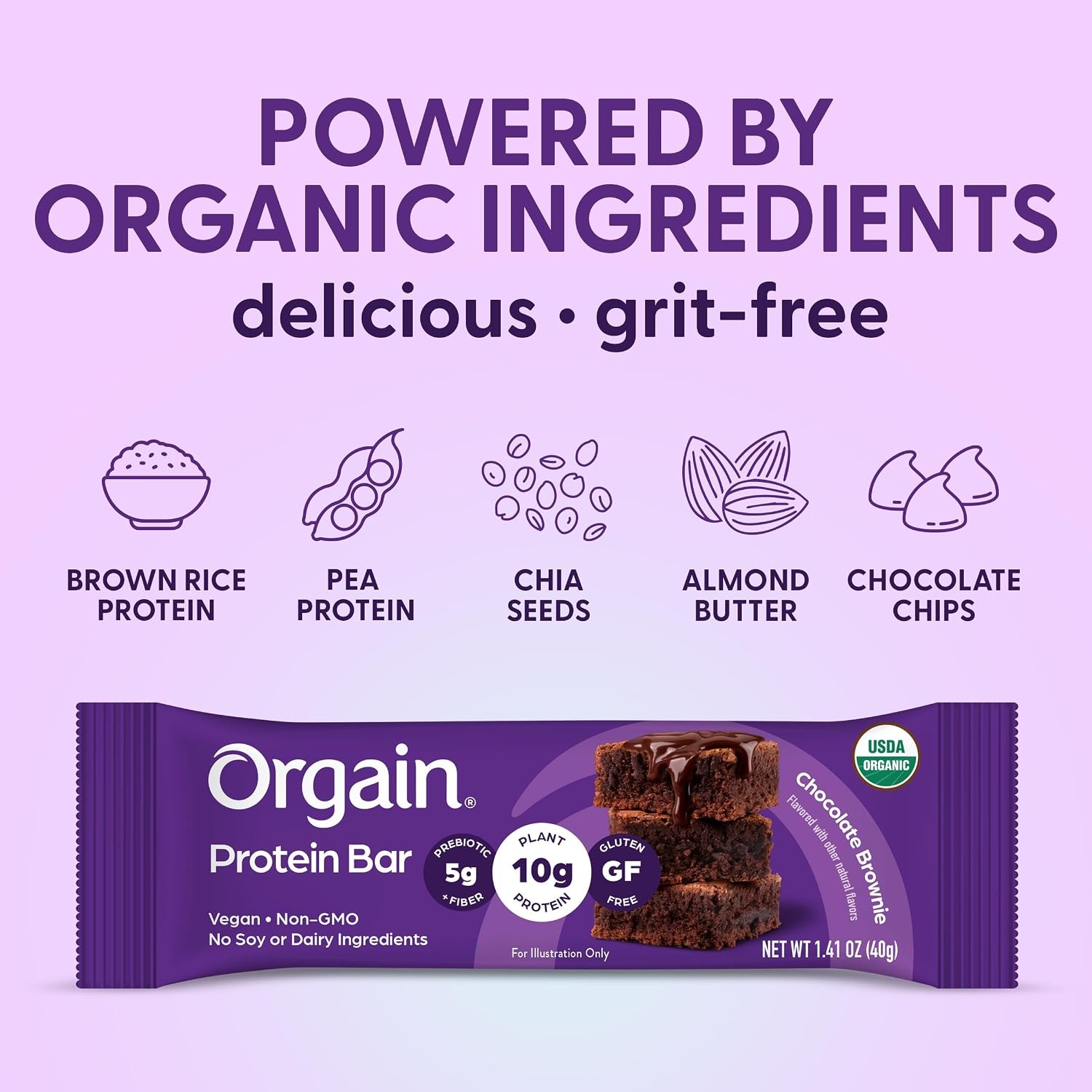 image:imageOrgain Organic Vegan 10g Protein Bars Peanut Butter 12 PkChocolate Brownie