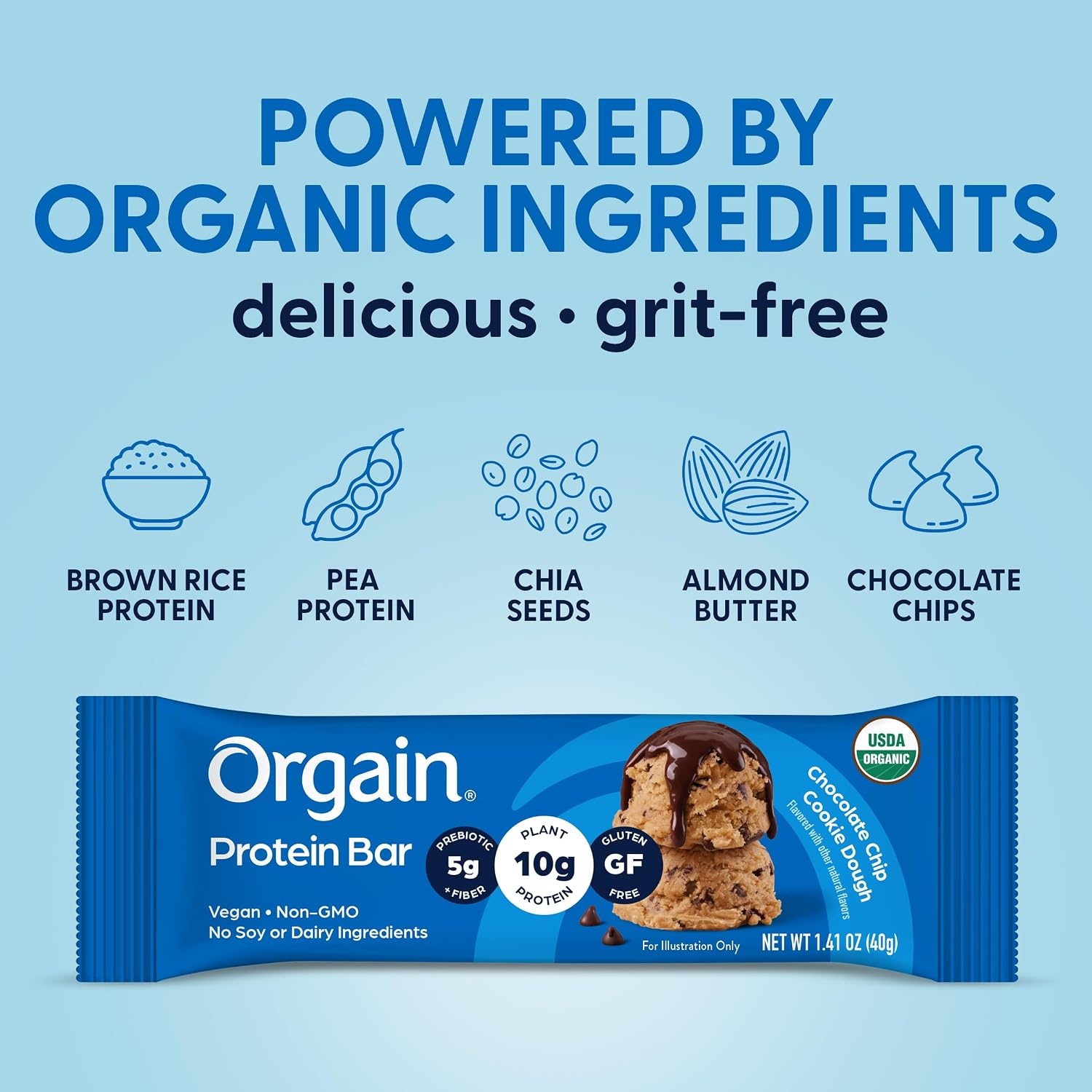 image:imageOrgain Organic Vegan 10g Protein Bars Peanut Butter 12 PkChocolate Chip Cookie Dough