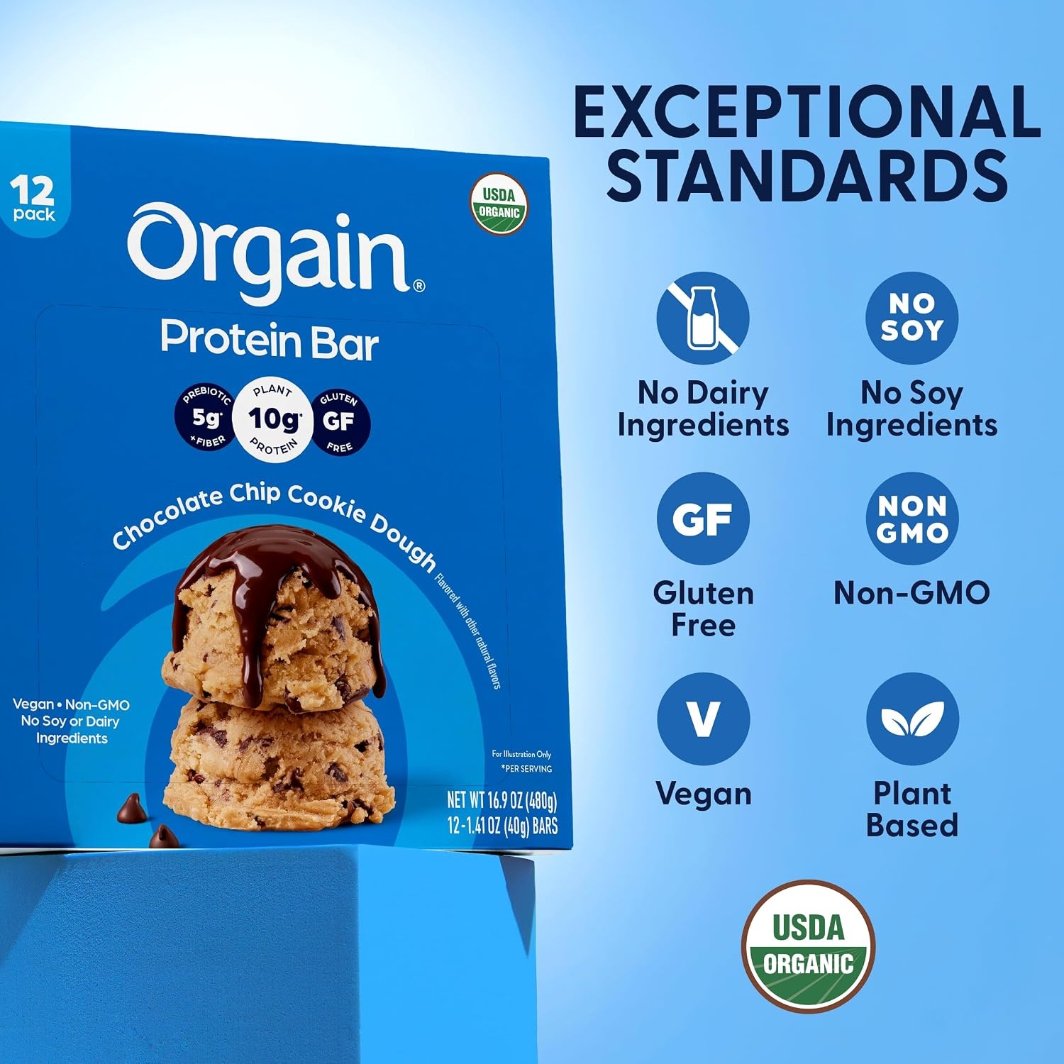 image:imageOrgain Organic Vegan 10g Protein Bars Peanut Butter 12 PkChocolate Chip Cookie Dough