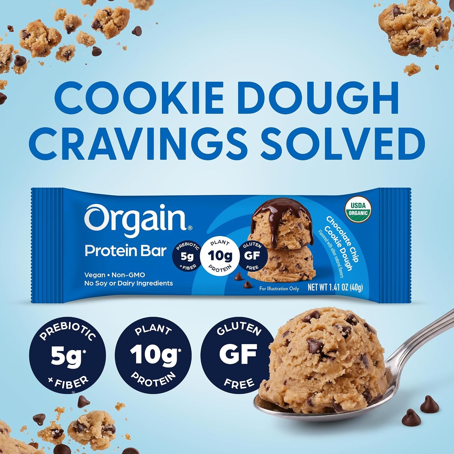image:imageOrgain Organic Vegan 10g Protein Bars Peanut Butter 12 PkChocolate Chip Cookie Dough