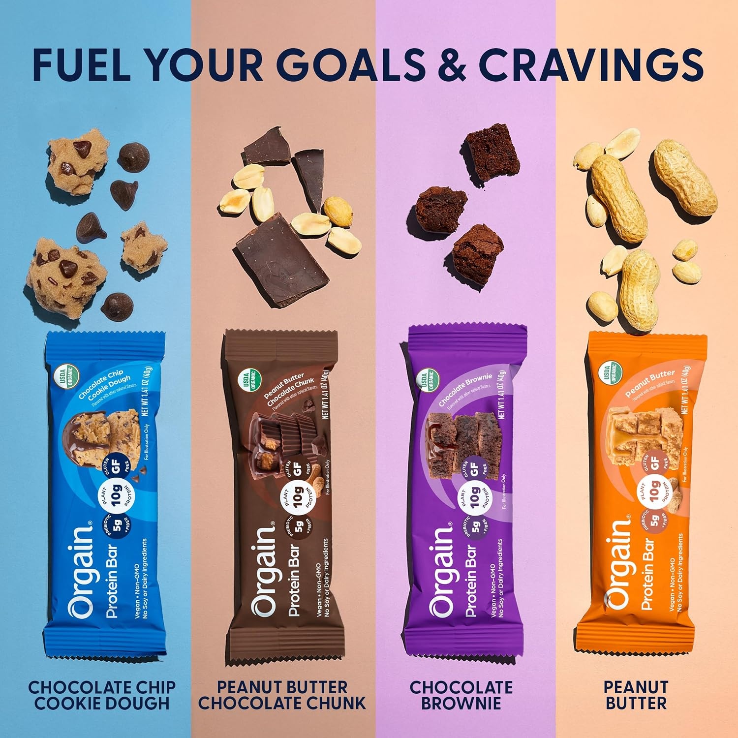 image:imageOrgain Organic Vegan 10g Protein Bars Peanut Butter 12 PkChocolate Chip Cookie Dough
