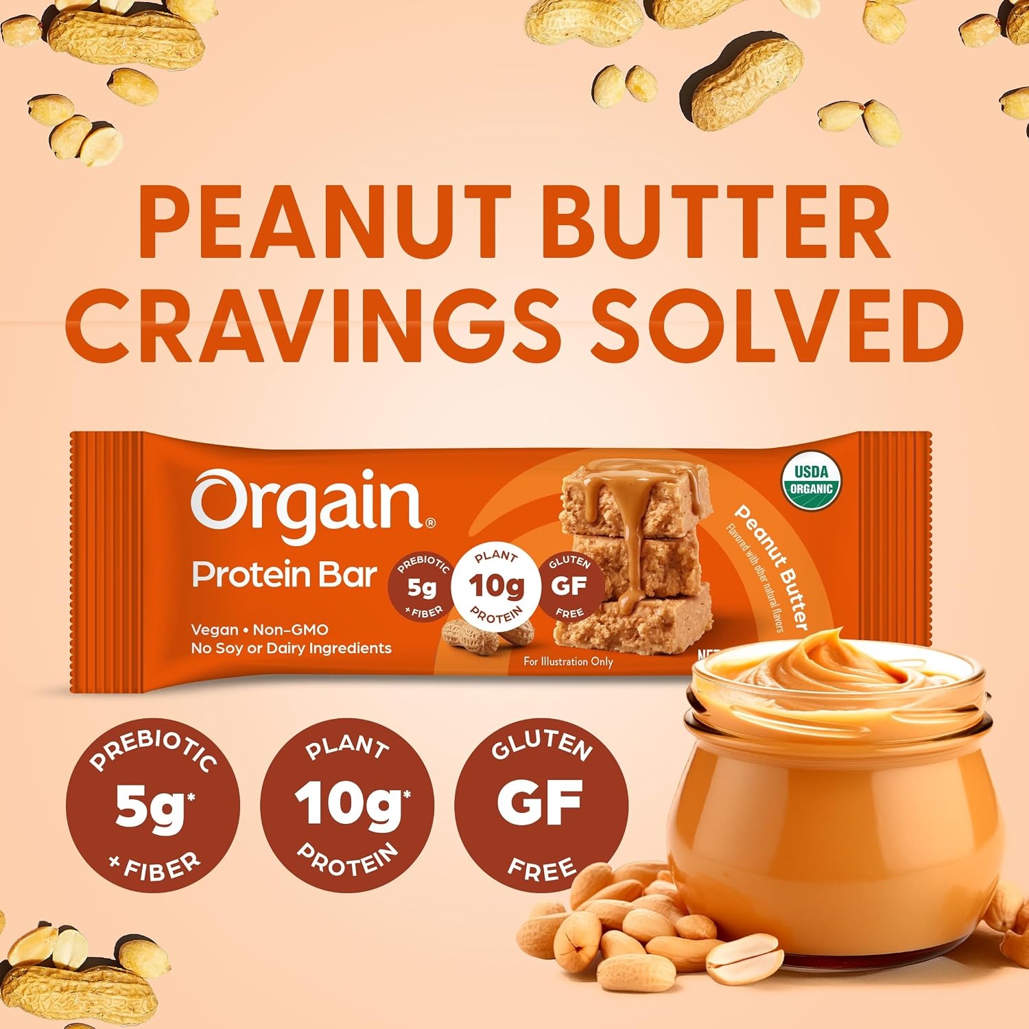 image:imageOrgain Organic Vegan 10g Protein Bars Peanut Butter 12 PkPeanut Butter