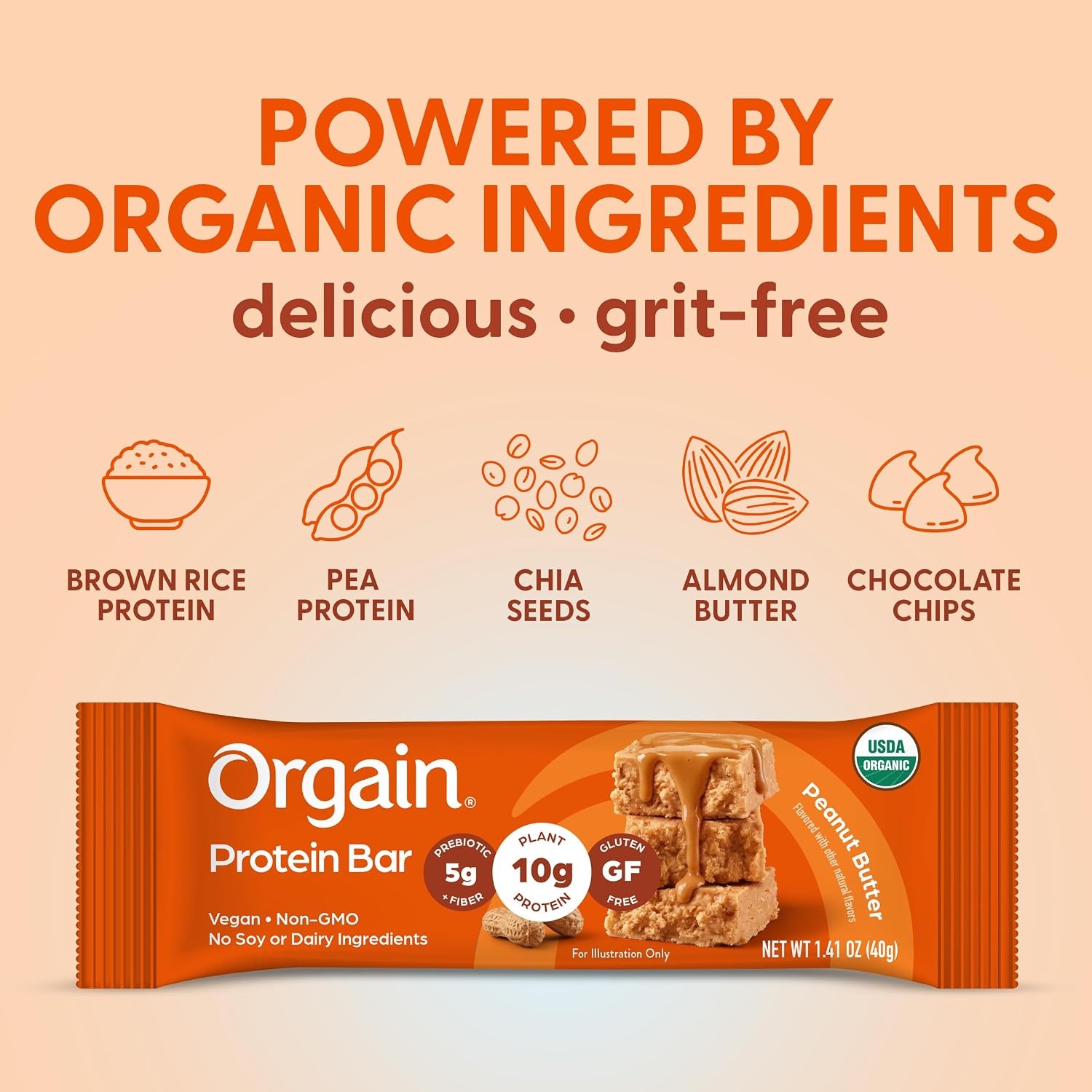 image:imageOrgain Organic Vegan 10g Protein Bars Peanut Butter 12 PkPeanut Butter
