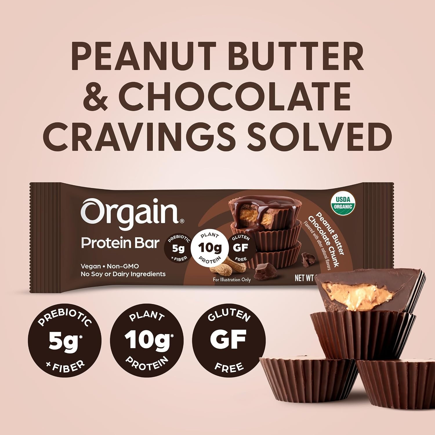 image:imageOrgain Organic Vegan 10g Protein Bars Peanut Butter 12 PkPeanut Butter Chocolate Chunk