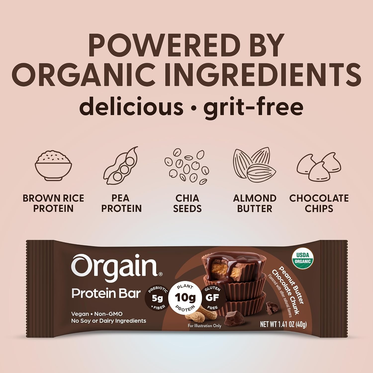 image:imageOrgain Organic Vegan 10g Protein Bars Peanut Butter 12 PkPeanut Butter Chocolate Chunk