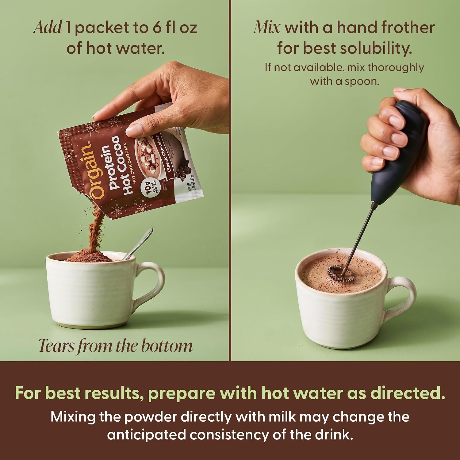 image:imageOrgain Organic Vegan 10g Protein Hot Cocoa Mix Chocolate 078 oz 10 Pack