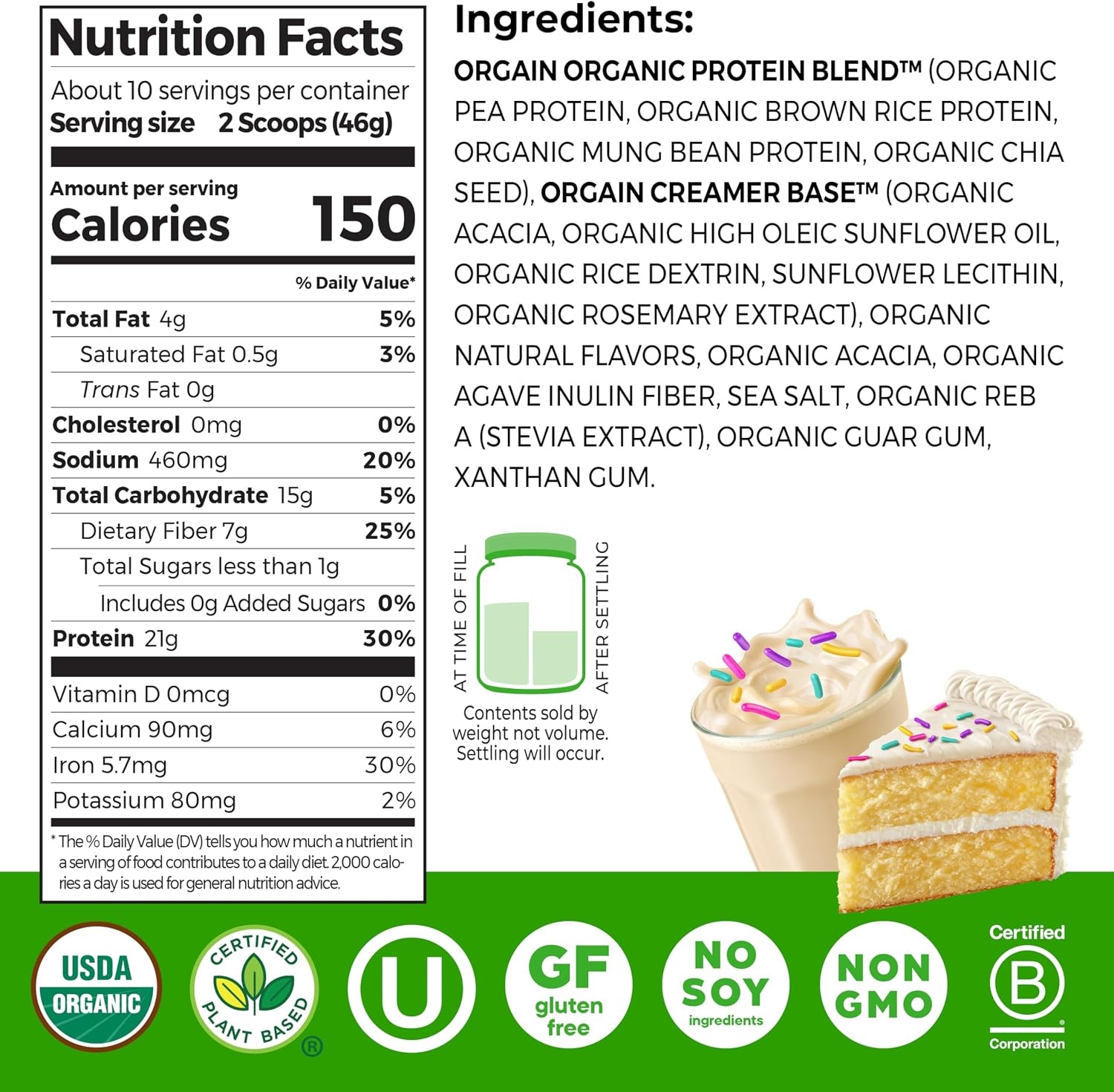 image:imageOrgain Organic Vegan 21g Protein Powder Birthday Cake 102 lbBirthday Cake