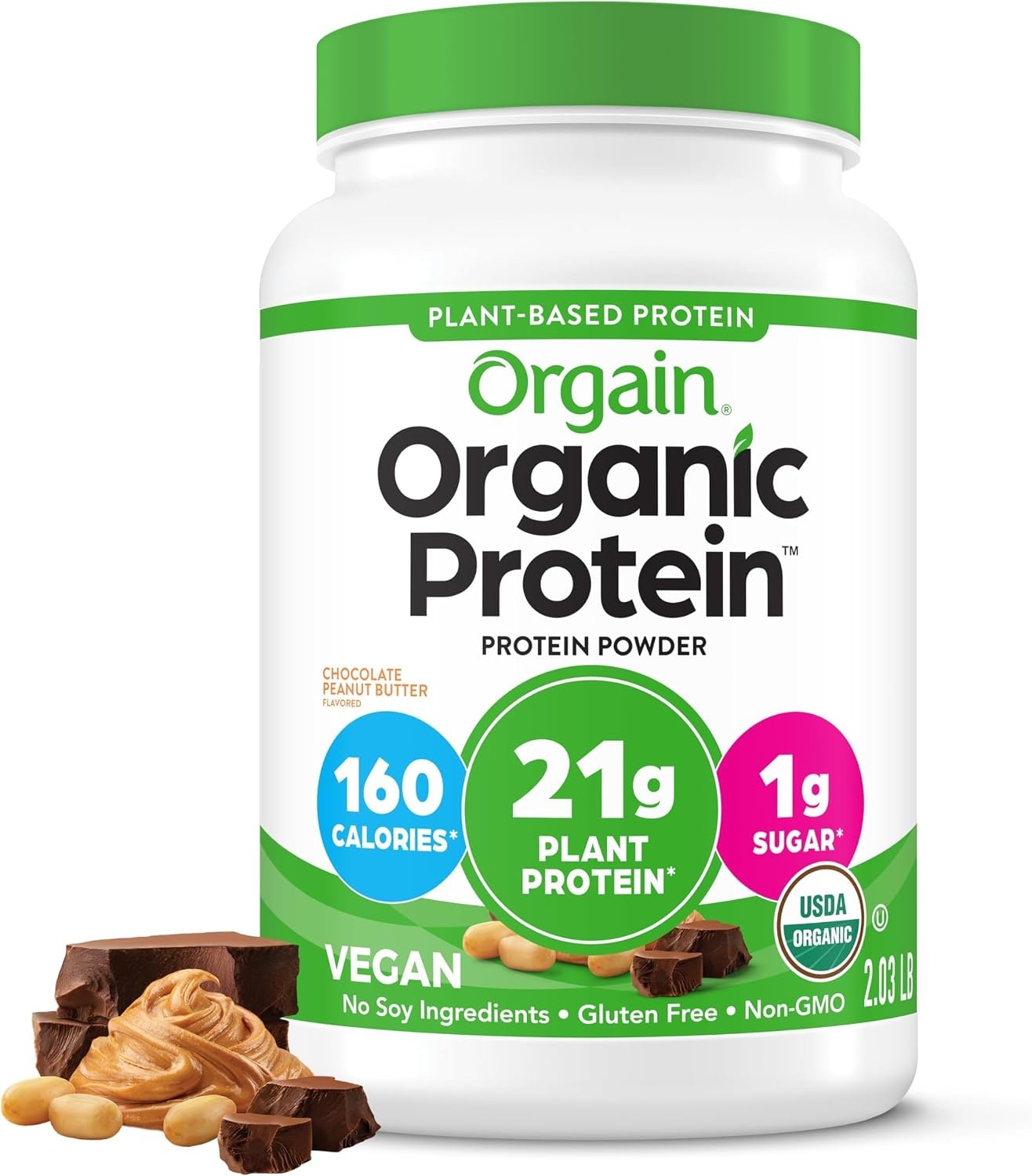 image:imageOrgain Organic Vegan 21g Protein Powder Birthday Cake 102 lbChocolate Peanut Butter