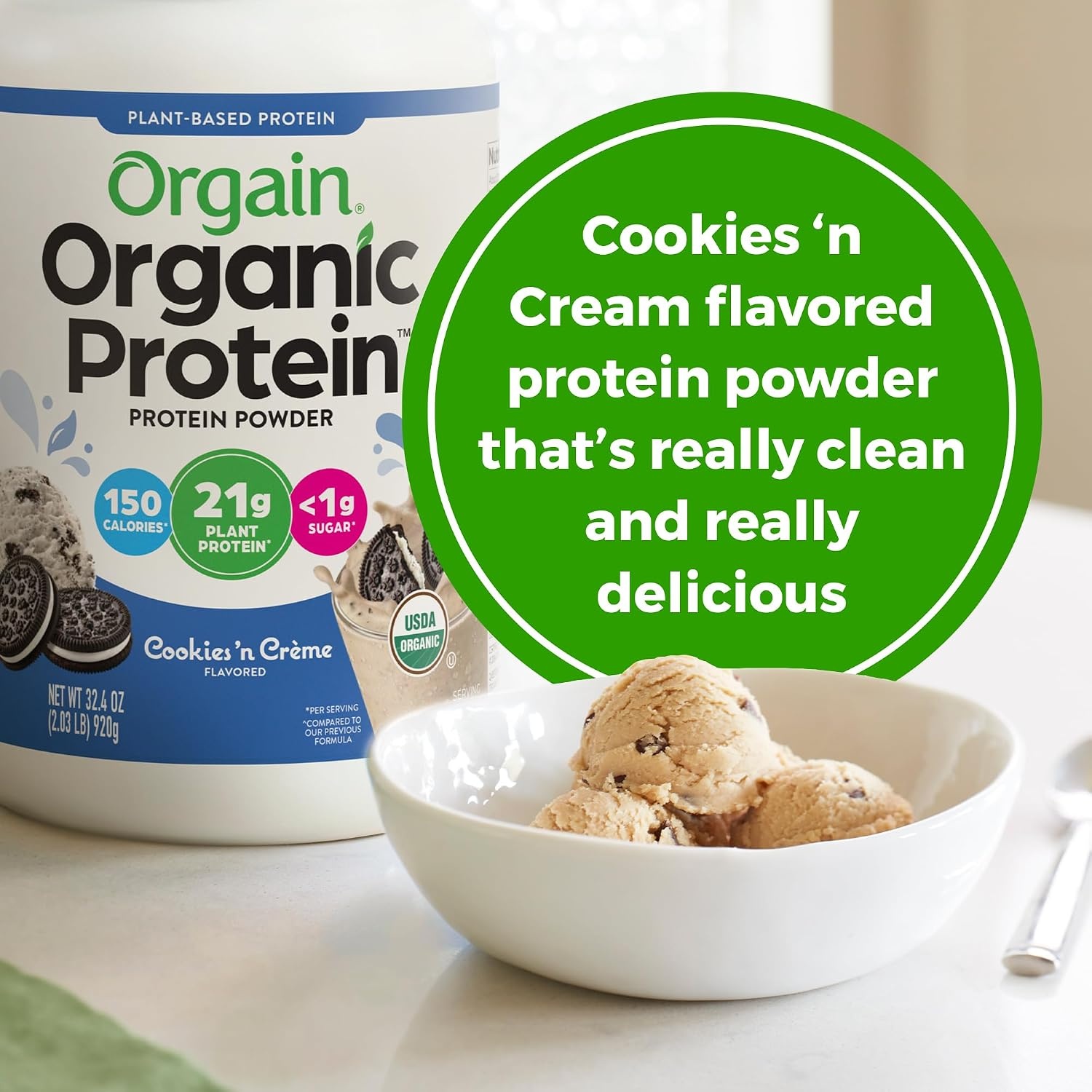 image:imageOrgain Organic Vegan 21g Protein Powder Birthday Cake 102 lbCookies Cream