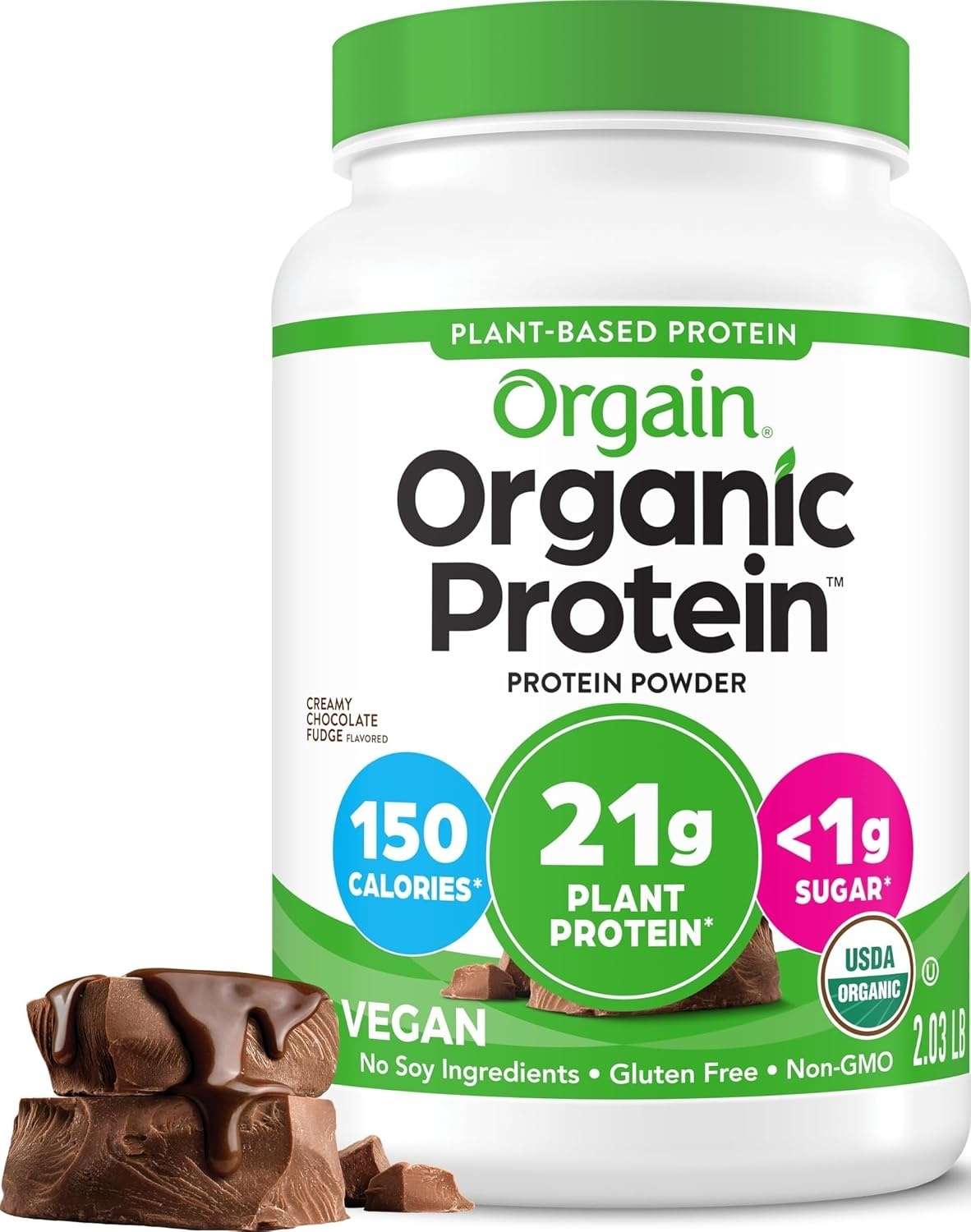image:imageOrgain Organic Vegan 21g Protein Powder Birthday Cake 102 lbCreamy Chocolate Fudge