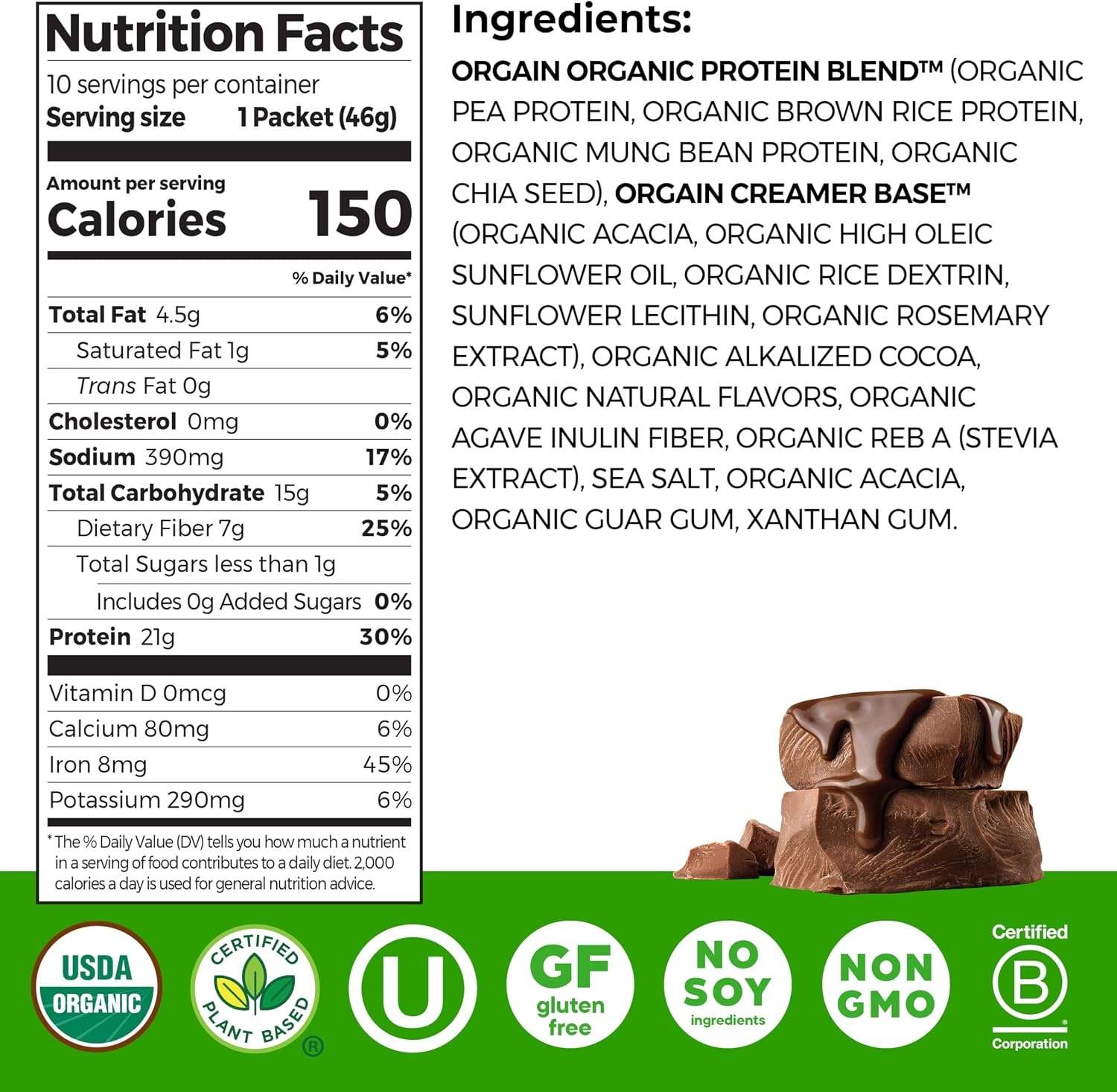 image:imageOrgain Organic Vegan 21g Protein Powder Birthday Cake 102 lbCreamy Chocolate Fudge