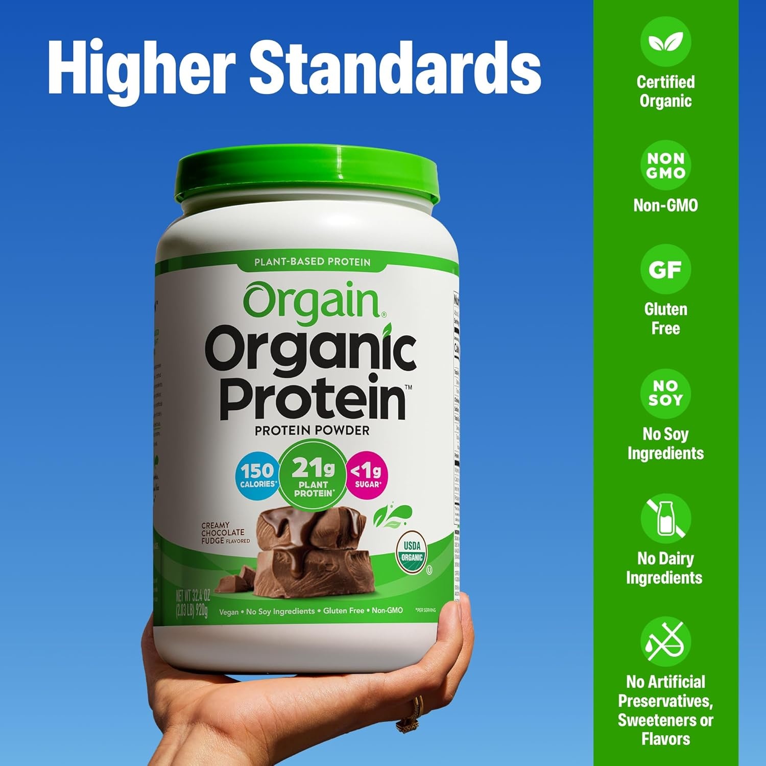image:imageOrgain Organic Vegan 21g Protein Powder Birthday Cake 102 lbCreamy Chocolate Fudge