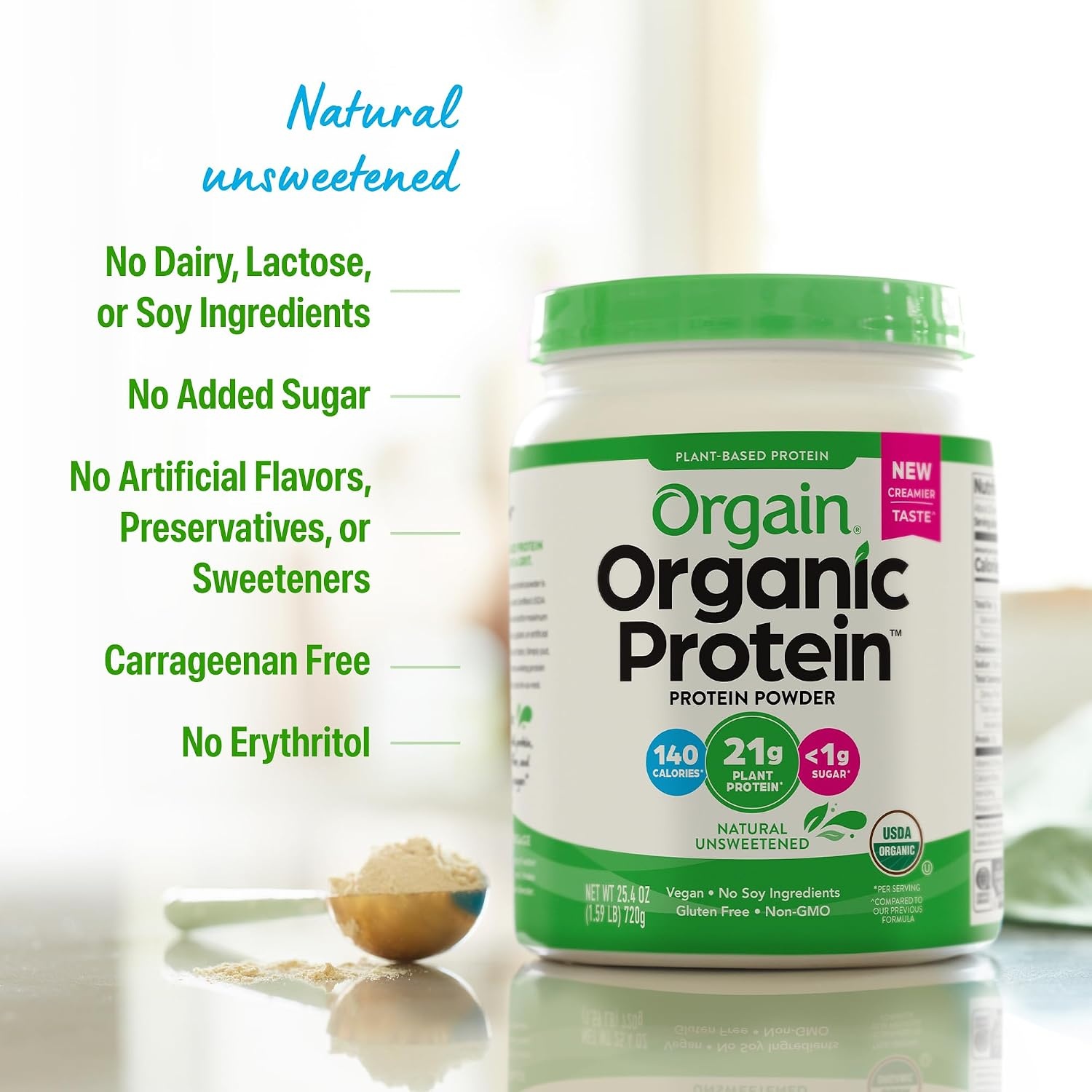 image:imageOrgain Organic Vegan 21g Protein Powder Birthday Cake 102 lbNatural Unsweetened