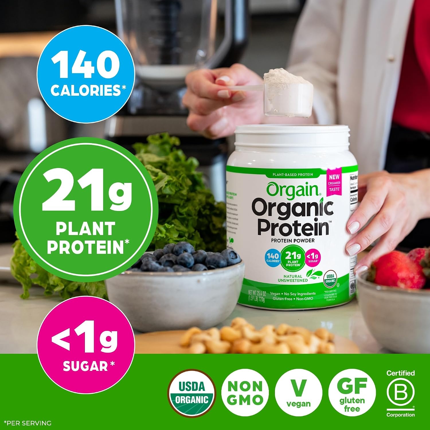 image:imageOrgain Organic Vegan 21g Protein Powder Birthday Cake 102 lbNatural Unsweetened