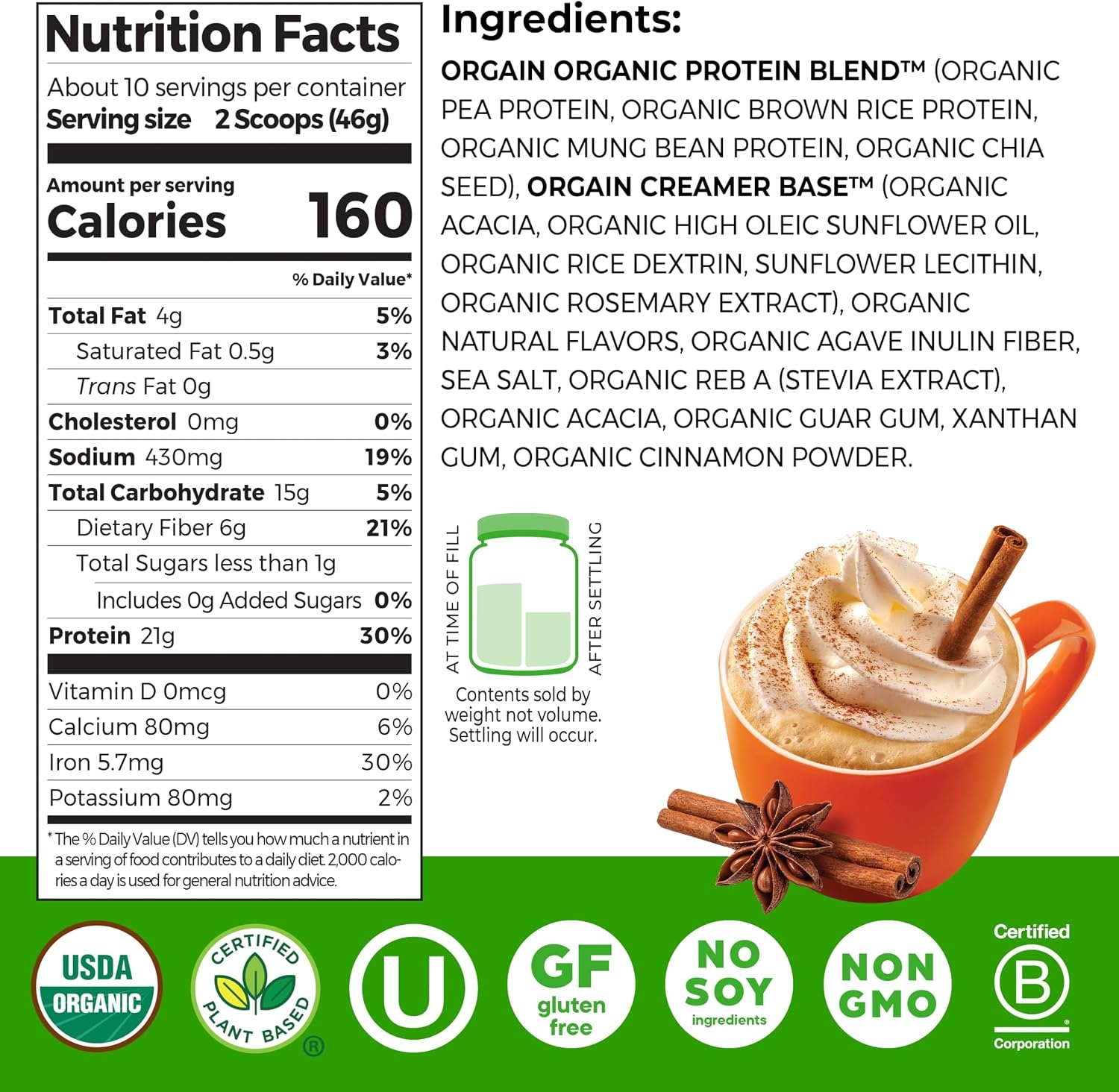 image:imageOrgain Organic Vegan 21g Protein Powder Birthday Cake 102 lbPumpkin Spice