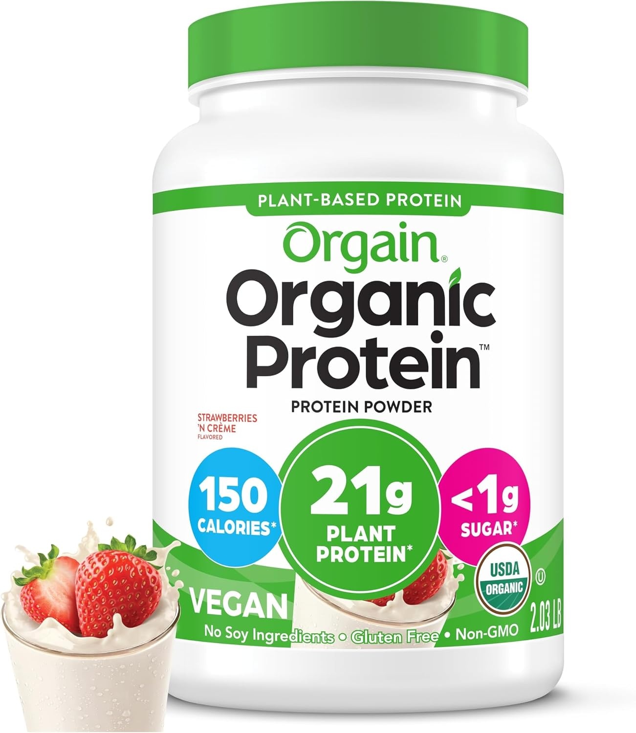 image:imageOrgain Organic Vegan 21g Protein Powder Birthday Cake 102 lbStrawberries Cream