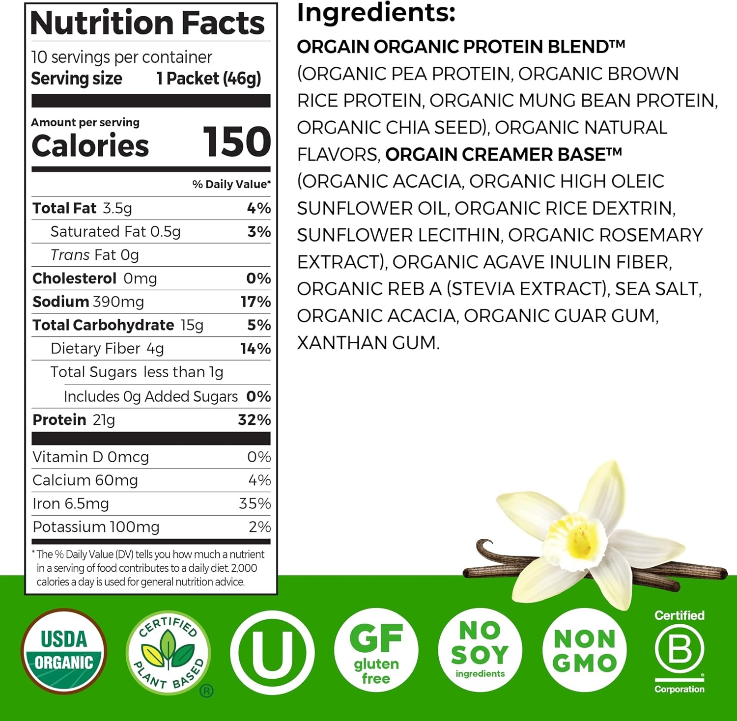 image:imageOrgain Organic Vegan 21g Protein Powder Birthday Cake 102 lbVanilla