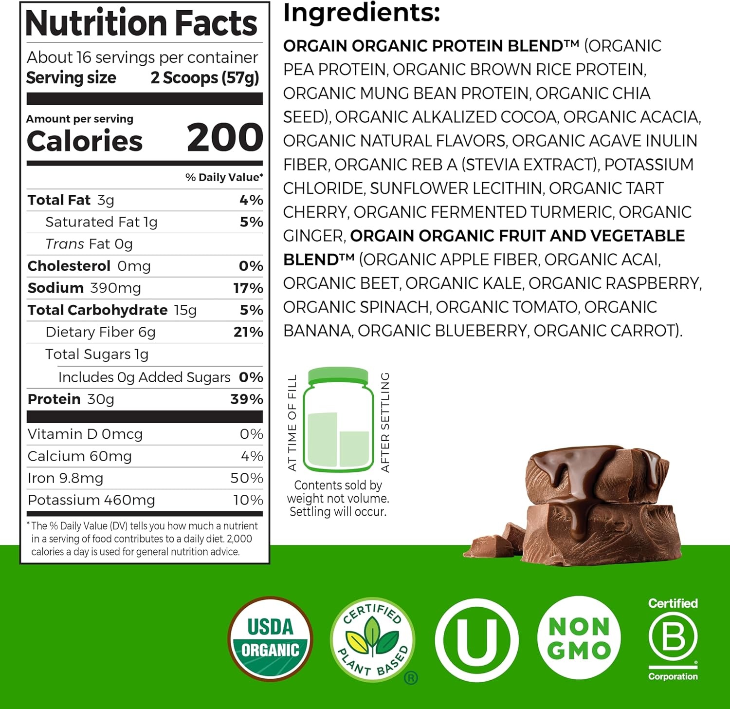image:imageOrgain Organic Vegan 30g High Protein Powder Vanilla 201 lbChocolate