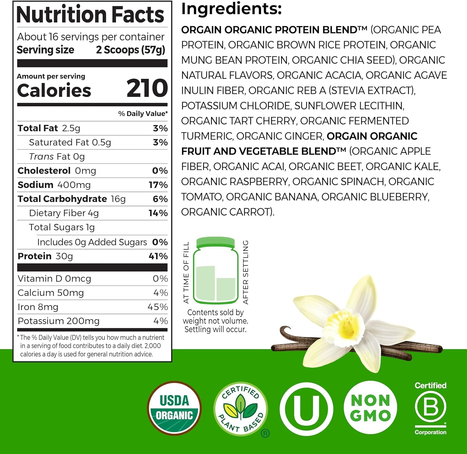image:imageOrgain Organic Vegan 30g High Protein Powder Vanilla 201 lbVanilla