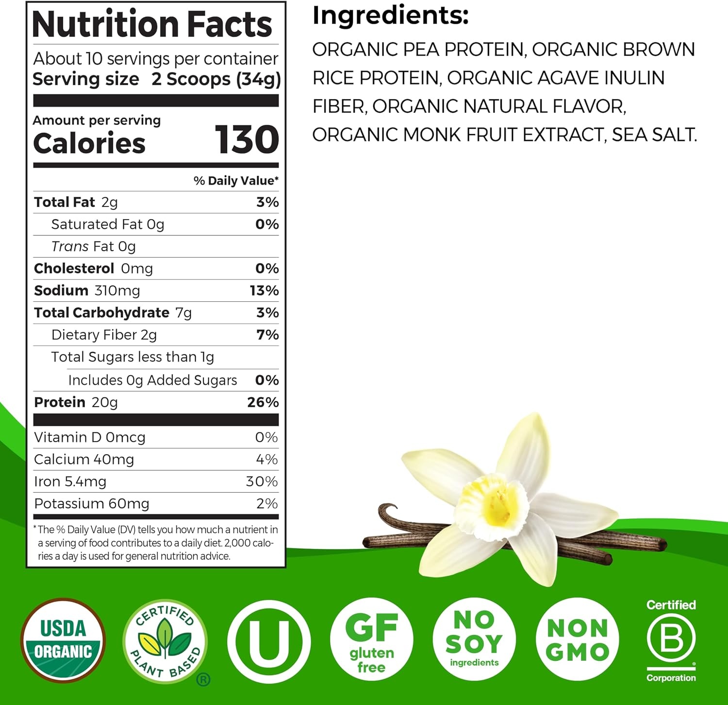 image:imageOrgain Organic Vegan Perfect Blend Protein Powder 20g Clean Plant Protein 6 Ingredients lt1g Sugar Gluten Free NonGMO No Artificial Flavors Stevia Extract Dairy or Soy Ingredients VanillaVanilla