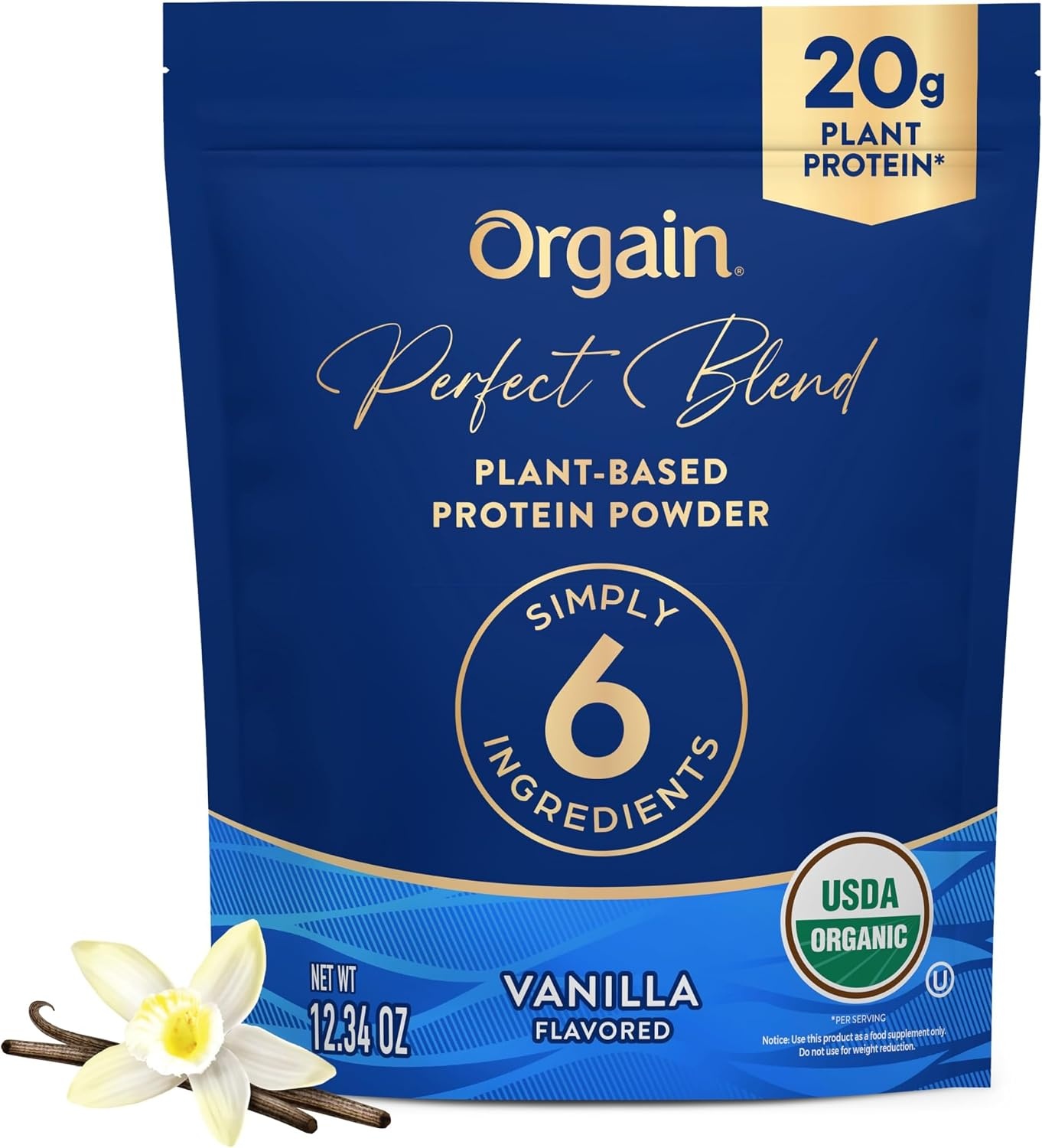 image:imageOrgain Organic Vegan Perfect Blend Protein Powder 20g Clean Plant Protein 6 Ingredients lt1g Sugar Gluten Free NonGMO No Artificial Flavors Stevia Extract Dairy or Soy Ingredients VanillaVanilla