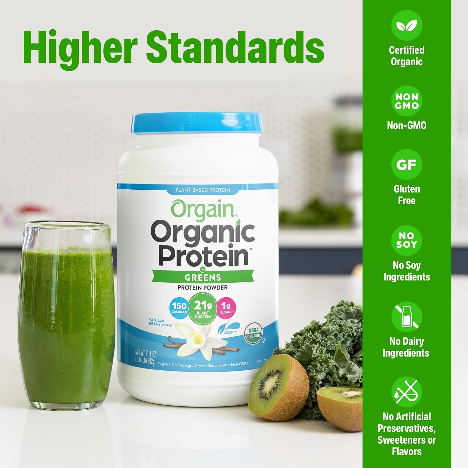 image:imageOrgain Organic Vegan Protein Powder Greens Vanilla Bean 21g Plant Based Protein Gluten Free Dairy Free Lactose Free Soy Free No Sugar Added With Iron amp Prebiotics for Gut Health 194lbVanilla