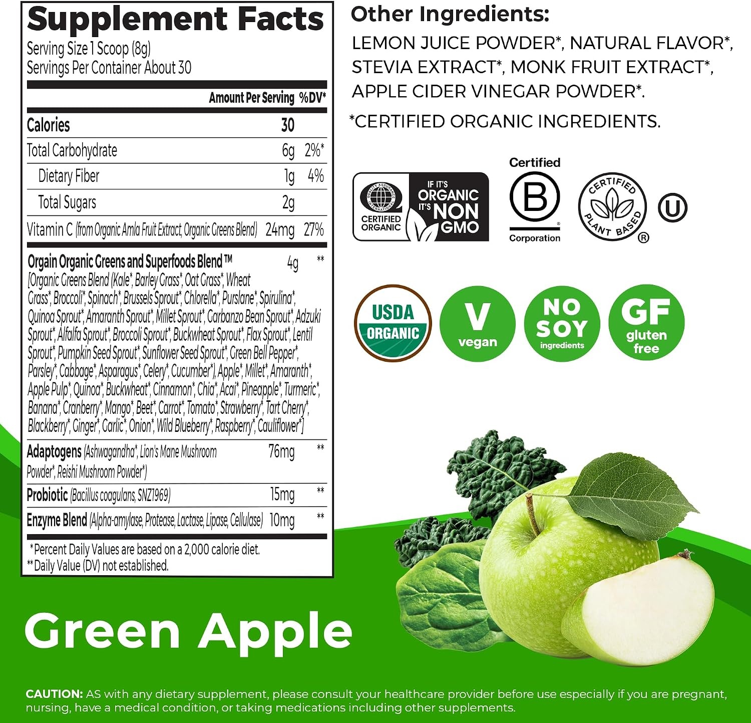 image:imageOrgain Supreme Greens Powder Green Apple
