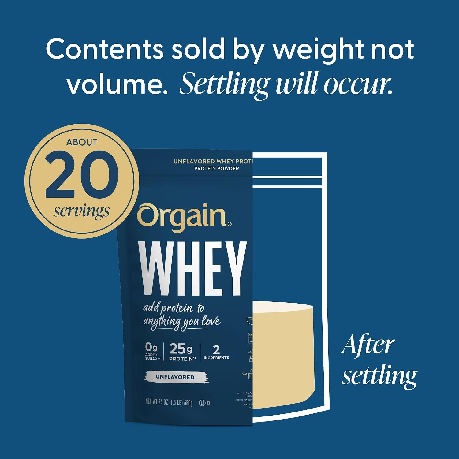image:imageOrgain Unflavored 25g Whey Protein Powder NonGMO 20 Servings 24 Oz