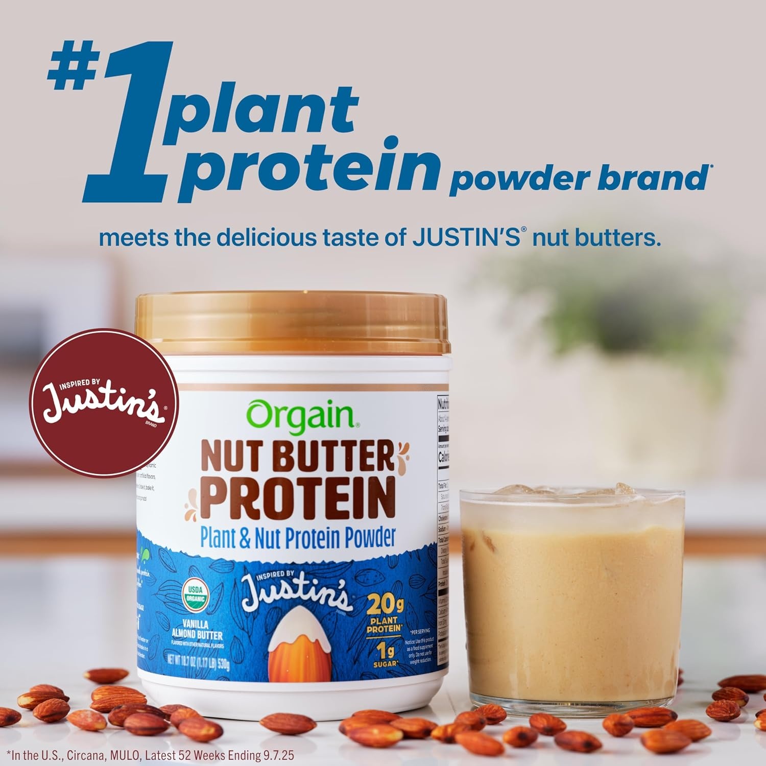 image:imageOrgain X Justins 20g Protein Powder Peanut Butter 117lbVanilla Almond Butter