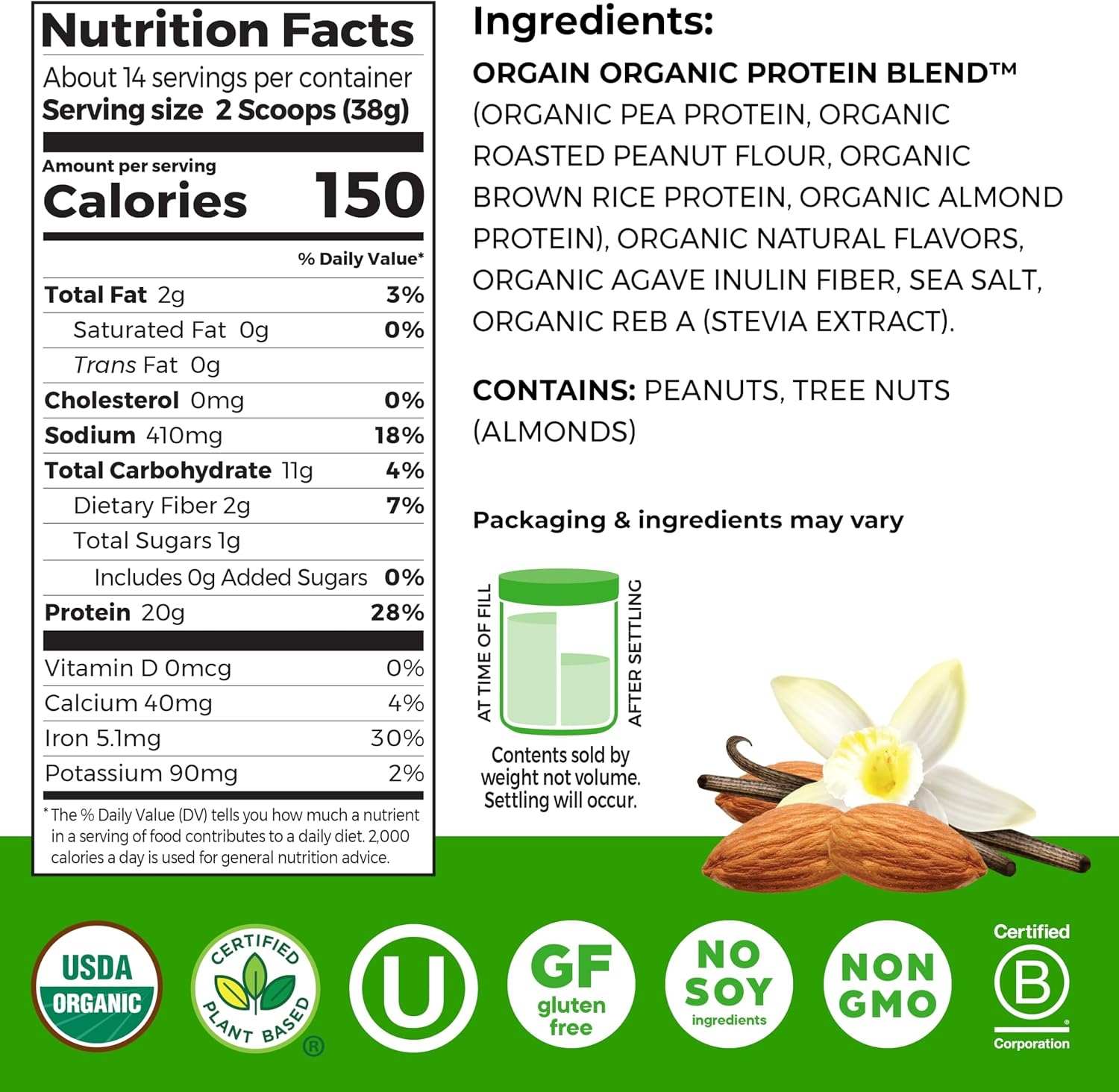 image:imageOrgain X Justins 20g Protein Powder Peanut Butter 117lbVanilla Almond Butter