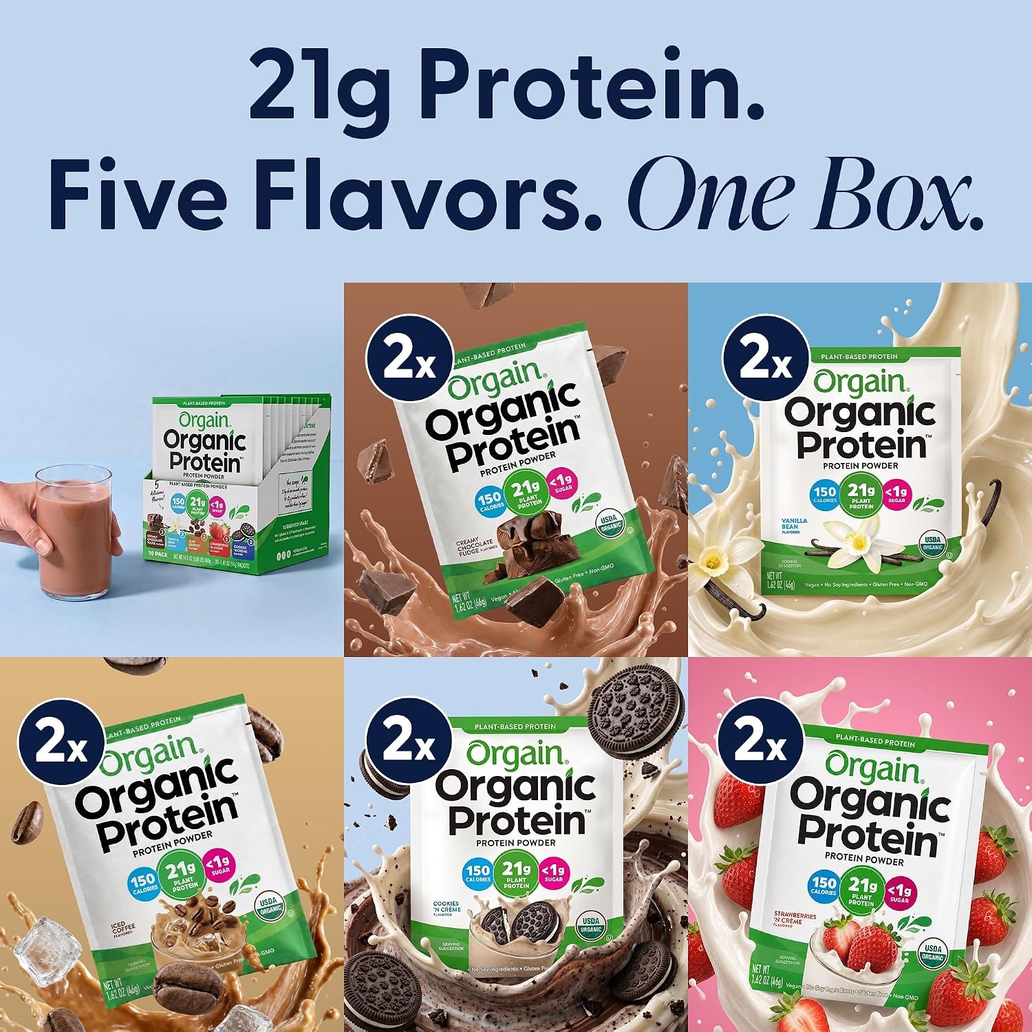 image:imageOrganic Vegan Protein Powder Variety Pack Five Flavors 162 oz 10 Pack