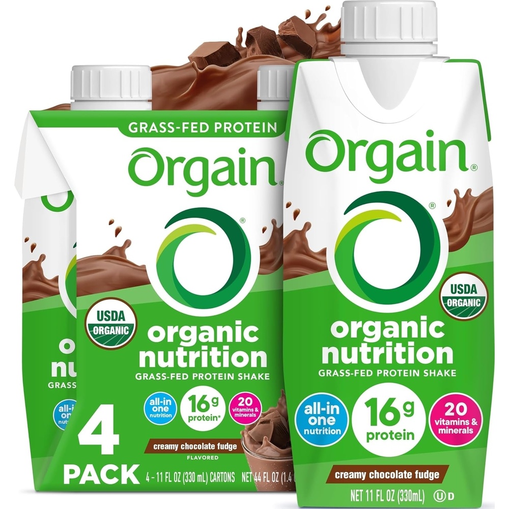 image:imageOrgain Organic Grass Fed Dairy 16g Protein Shake Chocolate 11oz 4pk