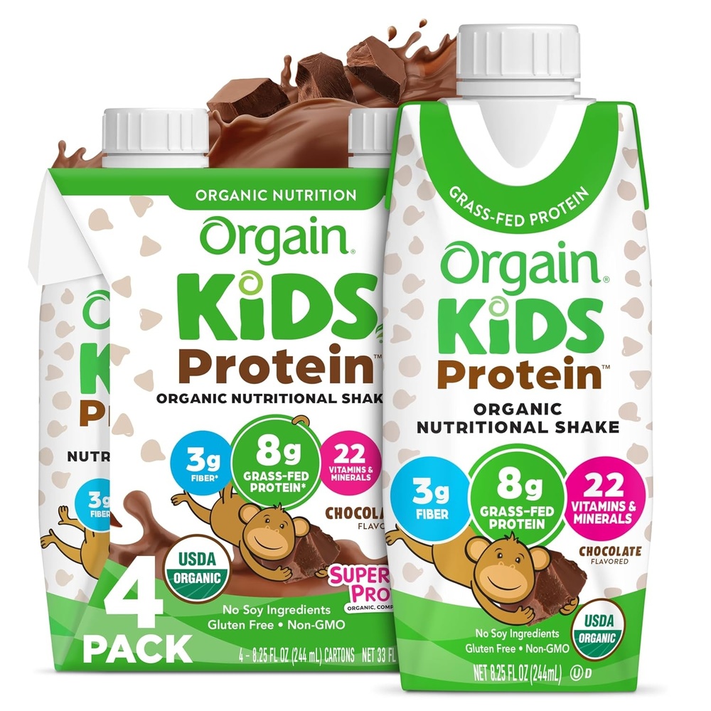 image:imageOrgain Organic Kids Dairy 8g Protein Shake Chocolate 825 oz 4pkChocolate