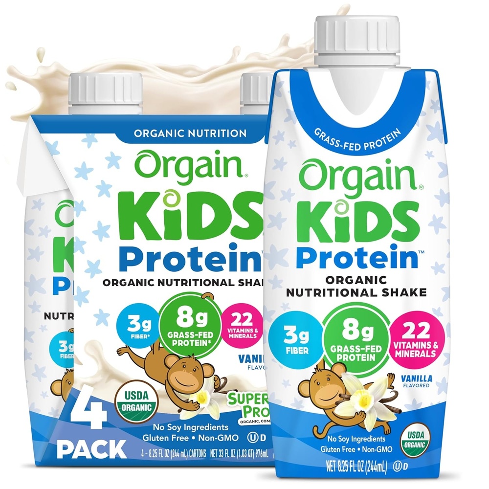 image:imageOrgain Organic Kids Dairy 8g Protein Shake Chocolate 825 oz 4pkVanilla