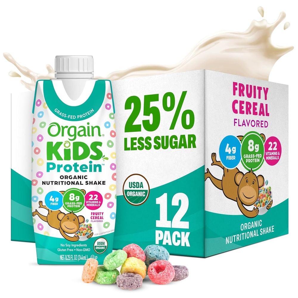 image:imageOrgain Organic Kids Dairy 8g Protein Shake Fruity Cereal 825 oz 12pkFruity Cereal