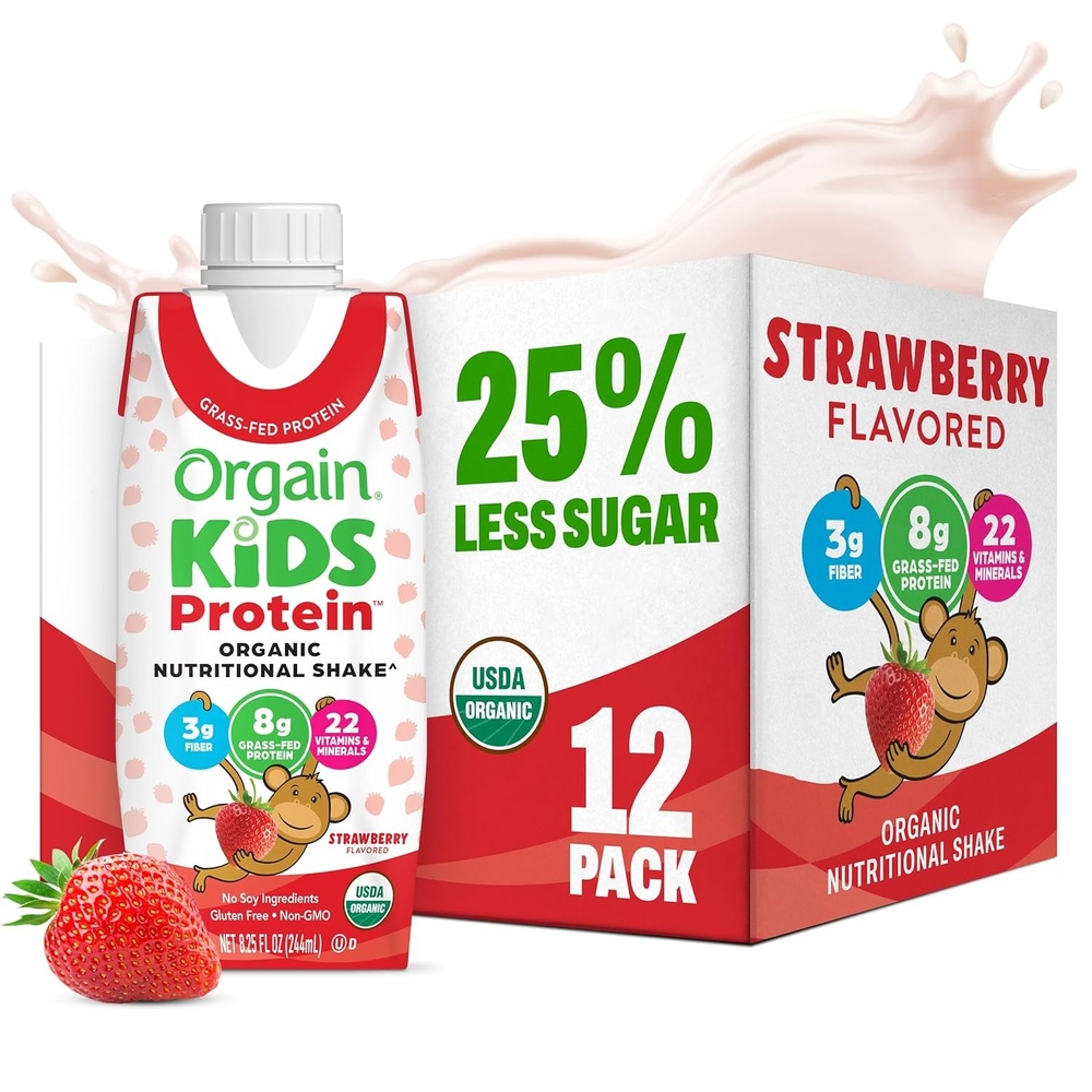 image:imageOrgain Organic Kids Dairy 8g Protein Shake Fruity Cereal 825 oz 12pkStrawberry