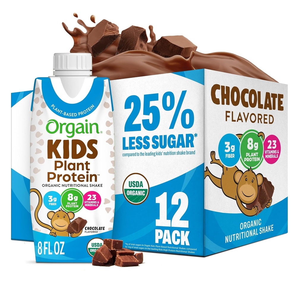 image:imageOrgain Organic Kids Nutritional Vegan Protein Shakes Chocolate Healthy Kids Snacks 8g Plant Protein 23 Vitamins amp Minerals 3g Fiber No Dairy amp Soy NonGMO 8 Fl Oz 12 Pack Packaging May VaryChocolate