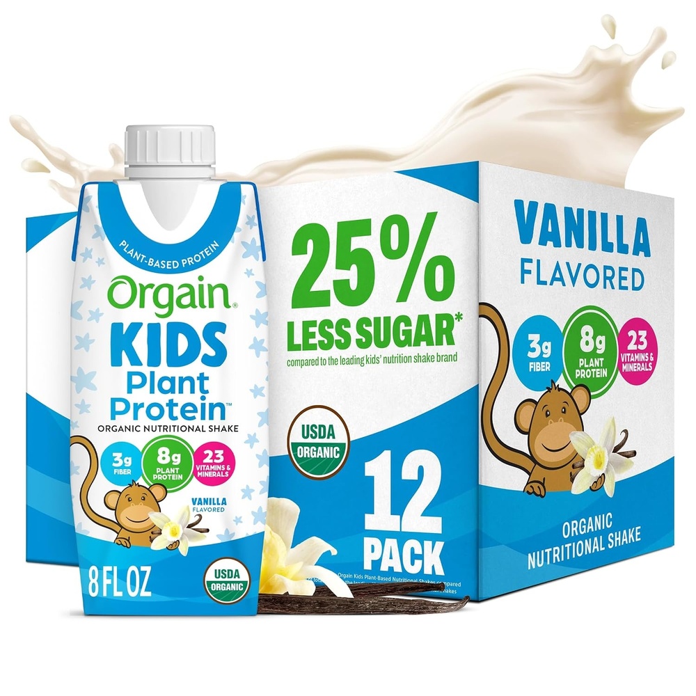 image:imageOrgain Organic Kids Nutritional Vegan Protein Shakes Vanilla Healthy Kids Snacks 8g Plant Protein 23 Vitamins amp Minerals 3g Fiber No Dairy amp Soy NonGMO 8 Fl Oz 12 Pack Packaging May Vary