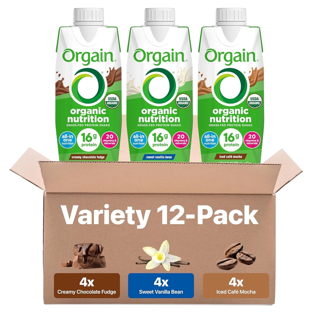 image:imageOrgain Organic Nutritional Protein Shake 16g Grass Fed Whey Protein Meal Replacement 20 Vitamins amp Minerals Fruits amp Vegetables Variety Pack Chocolate Vanilla Mocha 11 Fl Oz 12 Pack