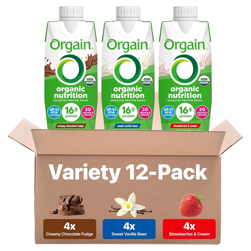 image:imageOrgain Organic Nutritional Protein Shake 16g Grass Fed Whey Protein Meal Replacement 20 Vitamins amp Minerals Fruits amp Vegetables Variety Pack Chocolate Vanilla Strawberry 11 Fl Oz 12 Pack