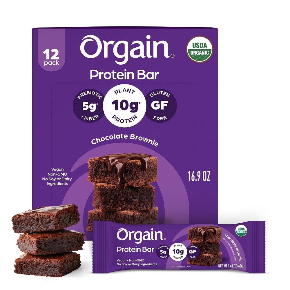 image:imageOrgain Organic Vegan 10g Protein Bars Peanut Butter 12 PkChocolate Brownie