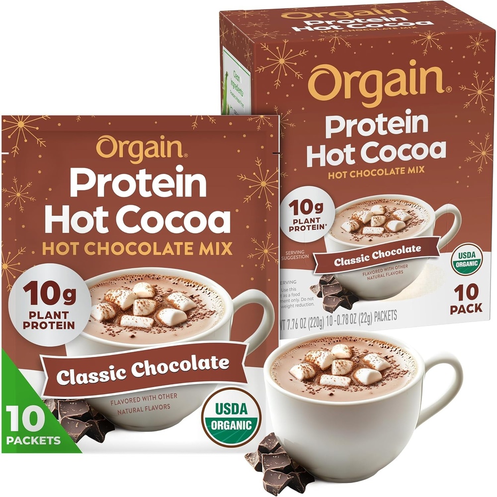 image:imageOrgain Organic Vegan 10g Protein Hot Cocoa Mix Chocolate 078 oz 10 Pack