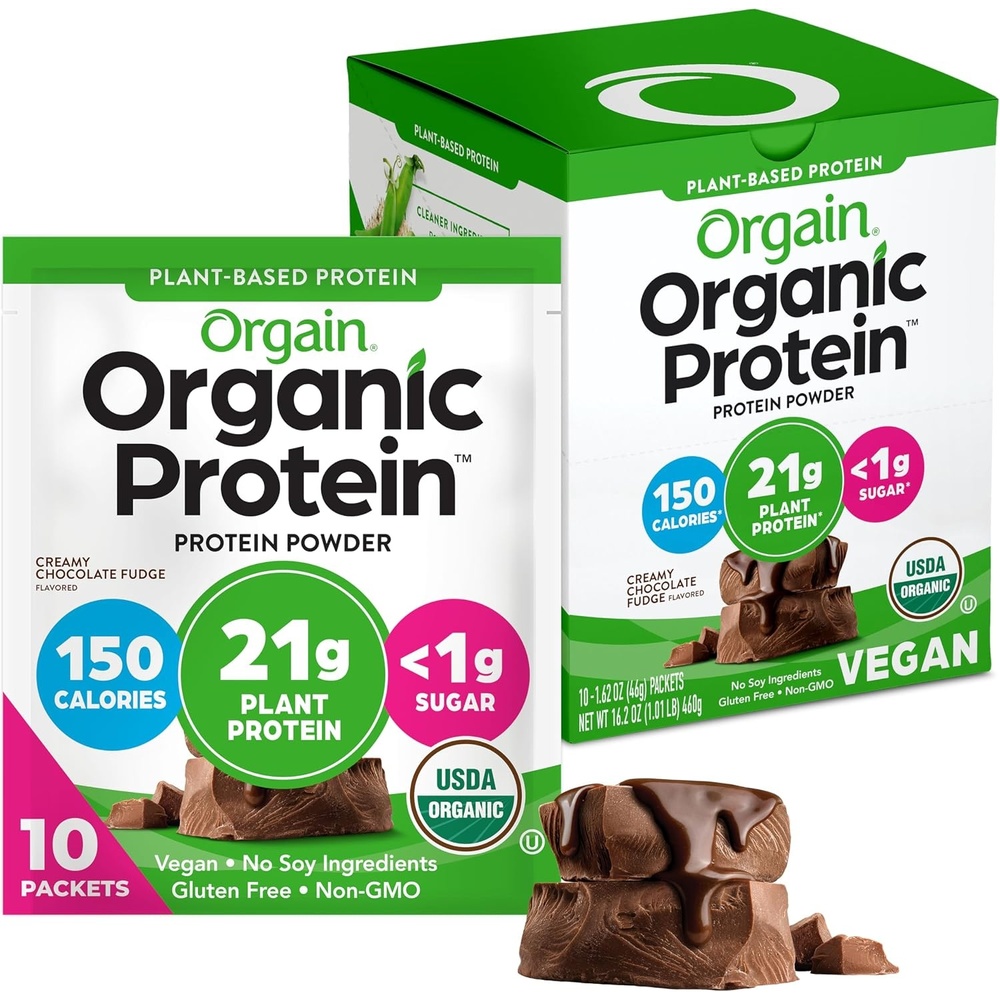 image:imageOrgain Organic Vegan 21g Protein Powder Birthday Cake 102 lbCreamy Chocolate Fudge