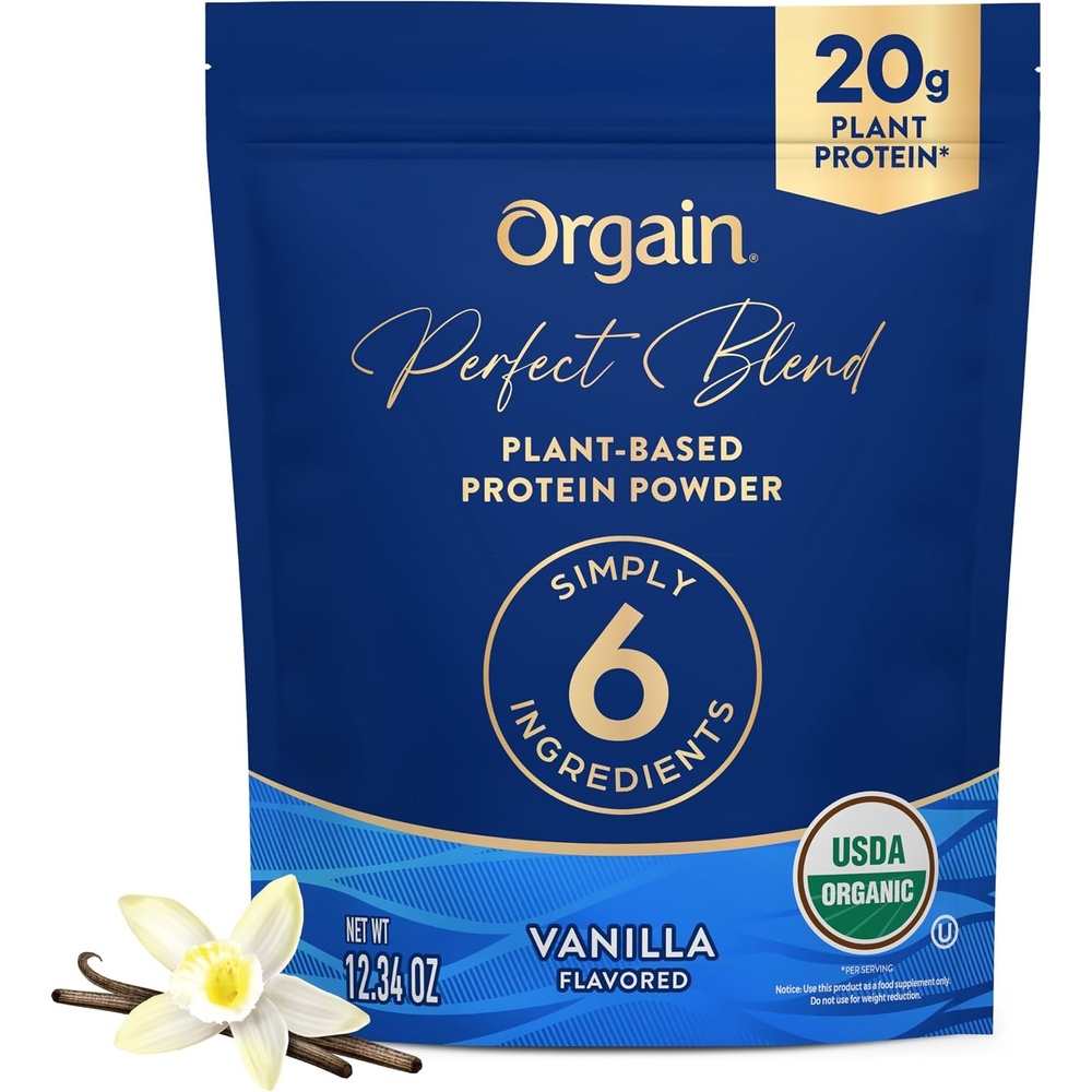image:imageOrgain Organic Vegan Perfect Blend Protein Powder 20g Clean Plant Protein 6 Ingredients lt1g Sugar Gluten Free NonGMO No Artificial Flavors Stevia Extract Dairy or Soy Ingredients VanillaVanilla