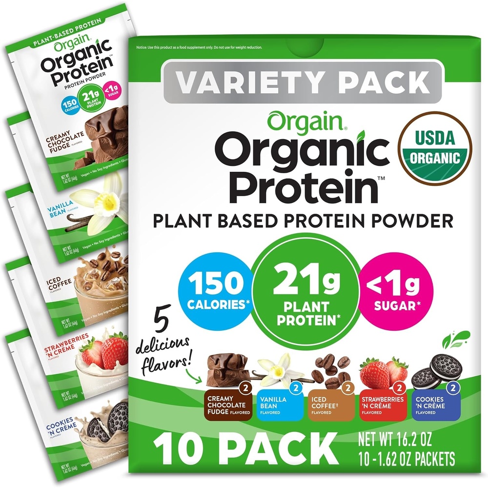 image:imageOrganic Vegan Protein Powder Variety Pack Five Flavors 162 oz 10 Pack