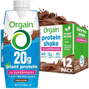 Orgain 20g Vegan Protein Shake + 50 Superfoods, Chocolate, 11 oz, 12pk(Plant Protein + Superfoods)